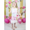 White Tank Top Light Pink Lace Bow & Birthday Girl Print & Light Pink Cotton Short Pantie & White Lace Ruffles P053